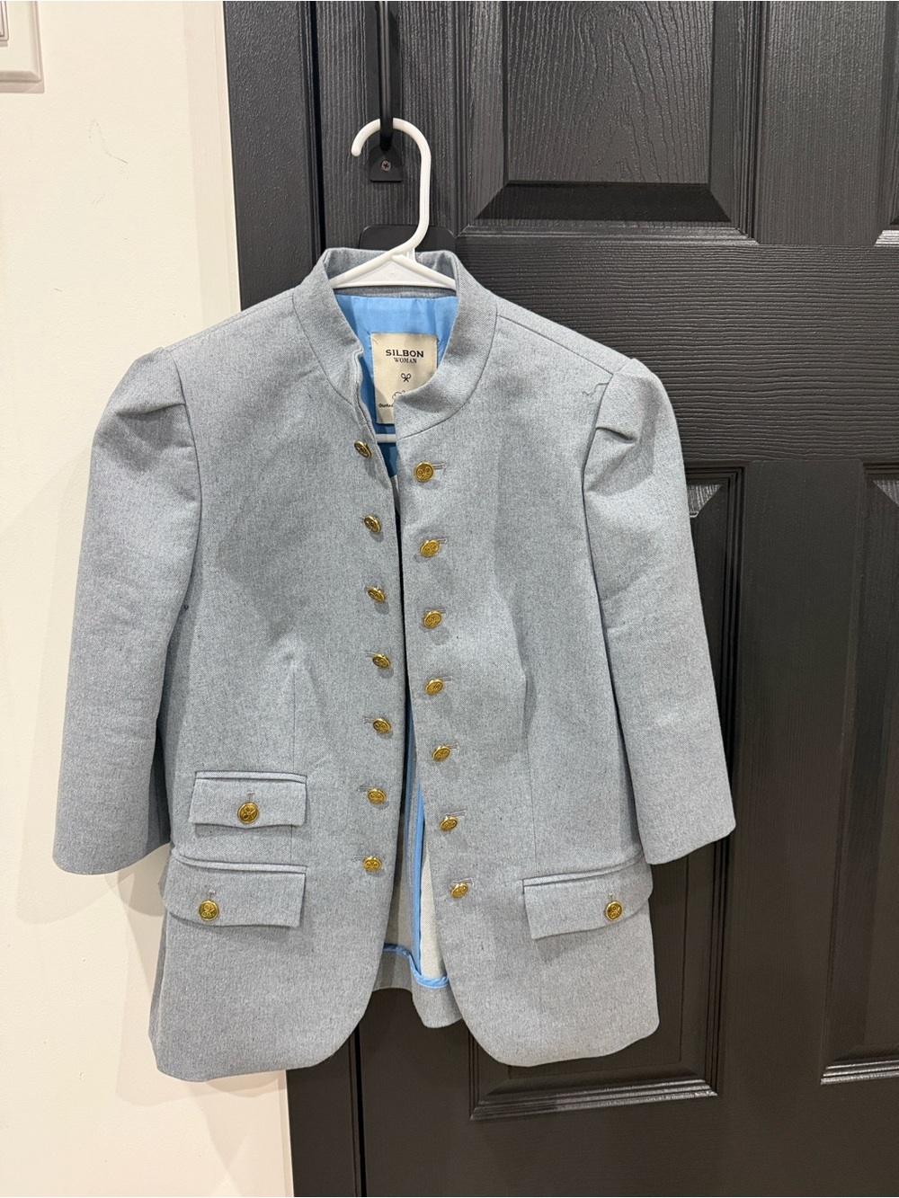 Girls' Light Gray Military-Style Peacoat